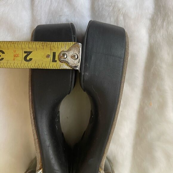 Dr Scholl’s light gray leather slides sandals side buckle square toe size 7 - Picture 7 of 16